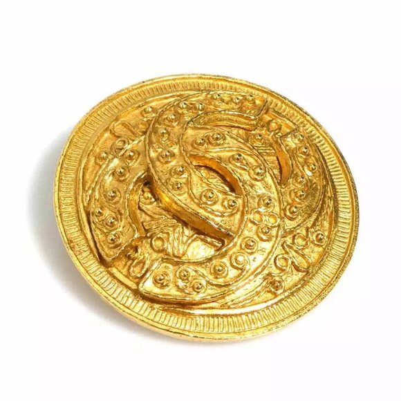 Auth CHANEL Vintage CC Logo Brooch Gold Metal -